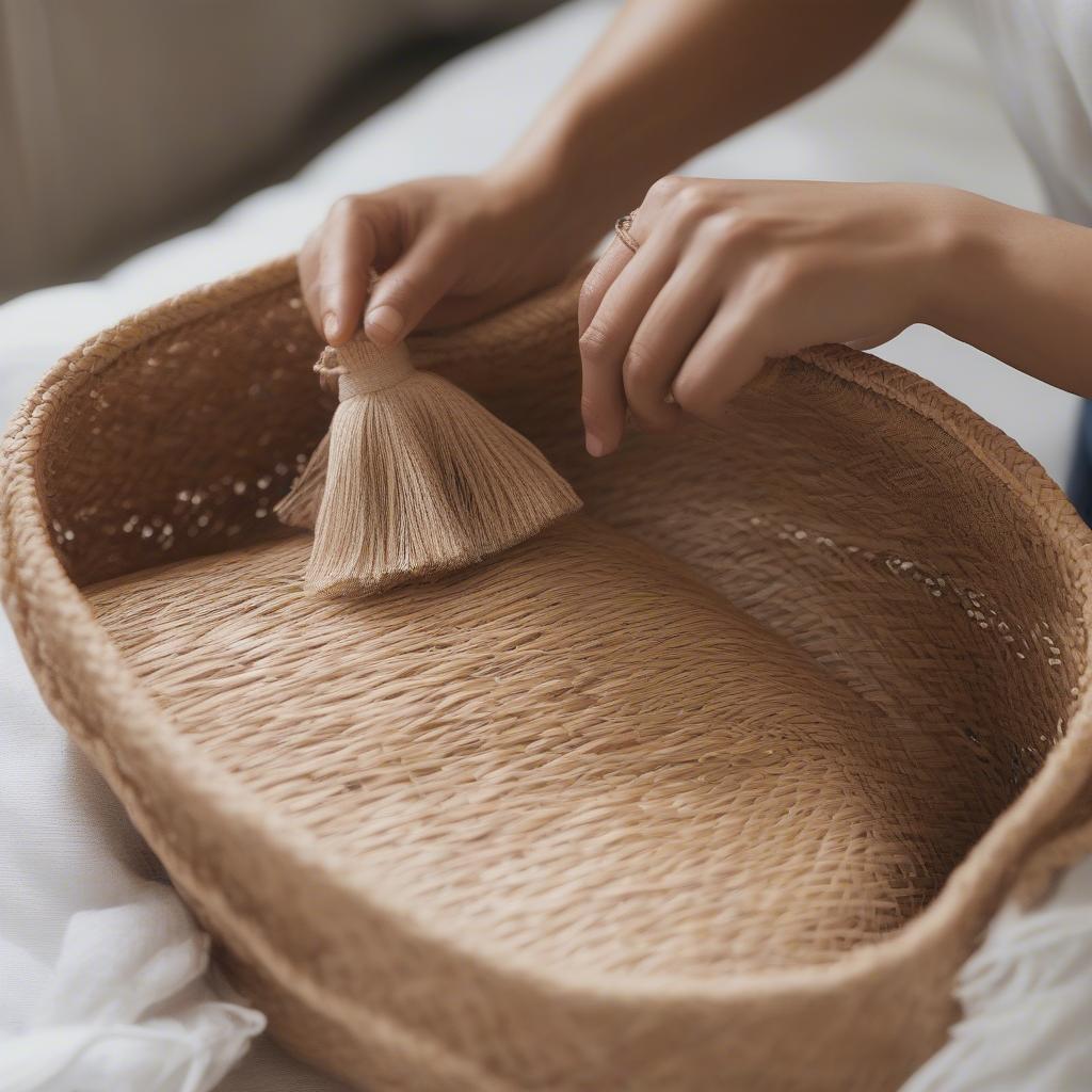 Cleaning a woven straw bag