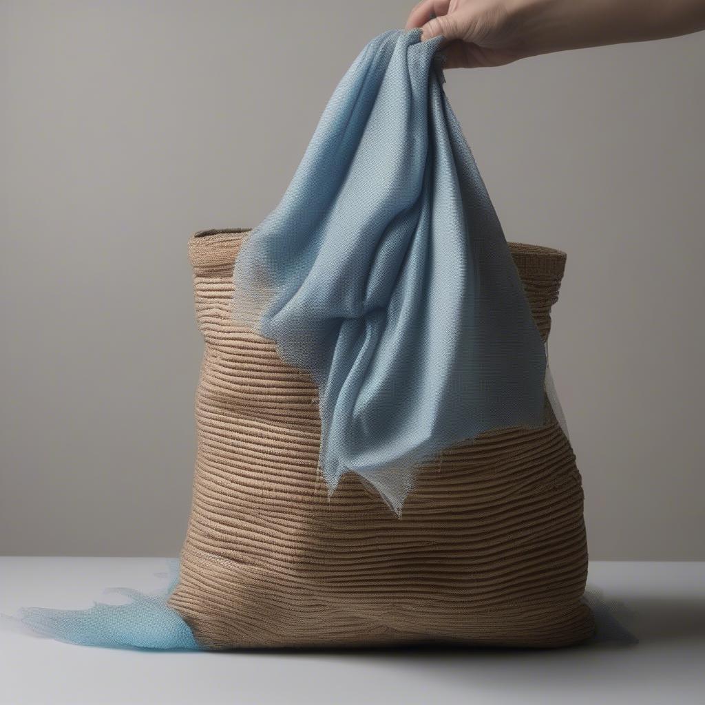 Cleaning a Woven Trash Bag with a Damp Cloth