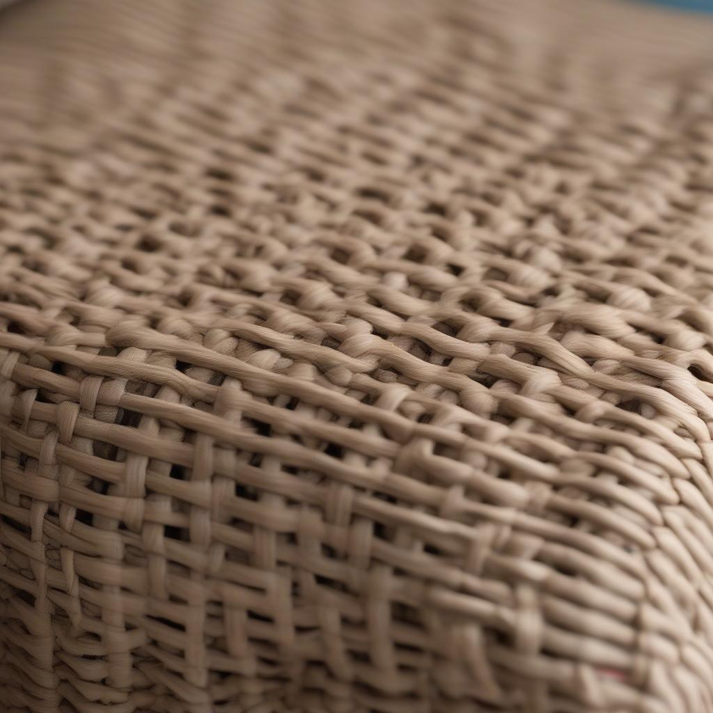 Close-up of the fitted cushion on a banana weave dining chair, highlighting the comfort and design.