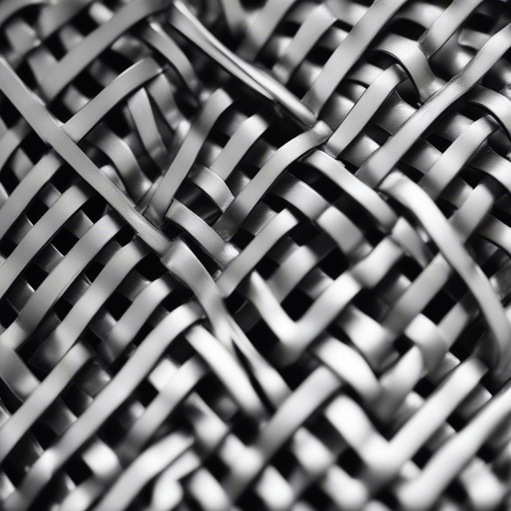 Close-up of the basket weave pattern on an aluminum patio chair.