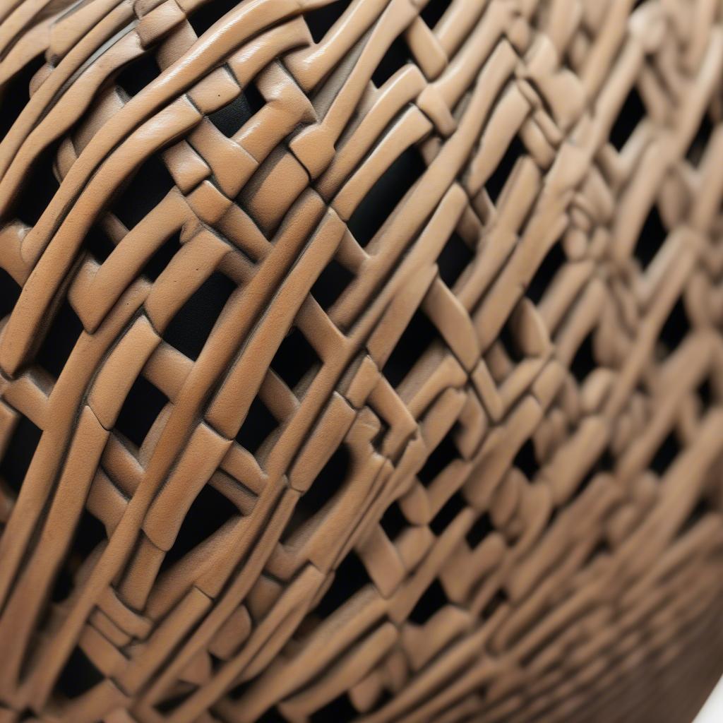 Close-up view of the intricate texture of a contemporary basket weave pottery vase