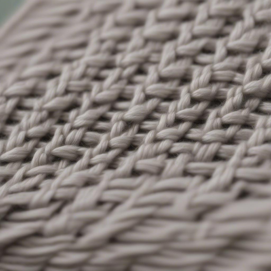 Close-up of basket weave stitch on knitting needles