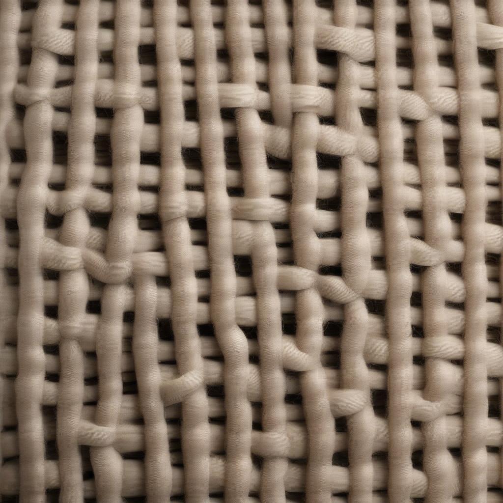 Close-up detail of the basket weave pattern on a bleached ivory jute rug.