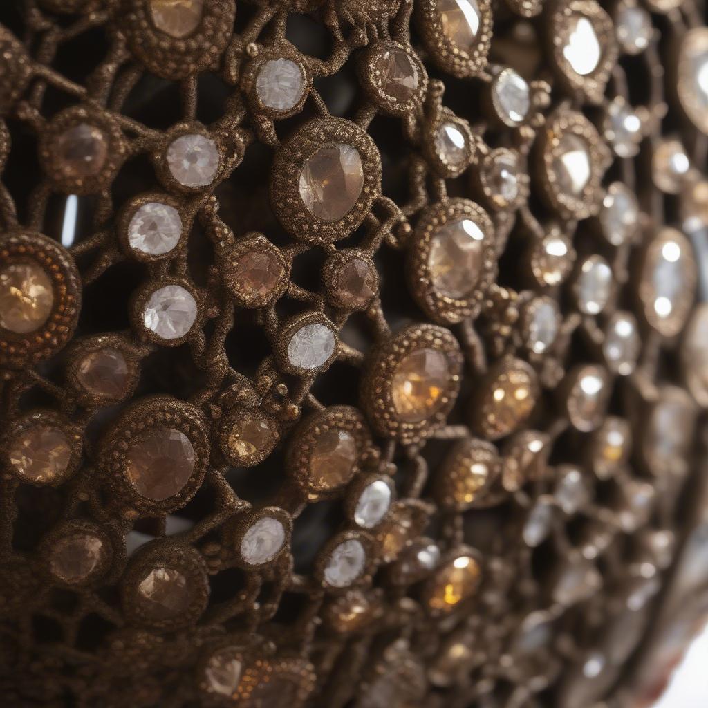 Close-Up of Bronze Basket Weave Drum Jeweled Chandelier