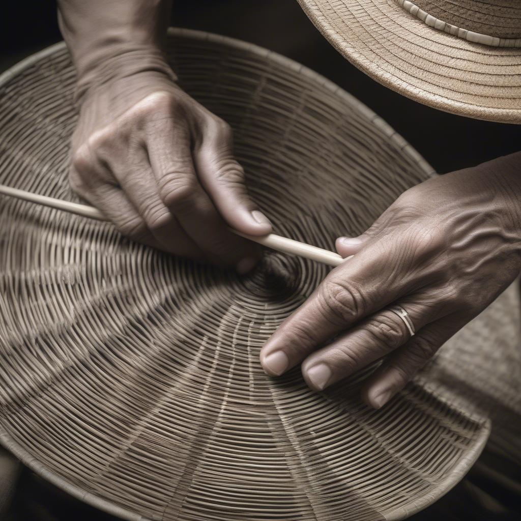 Close-up of the Cane Weaving Process