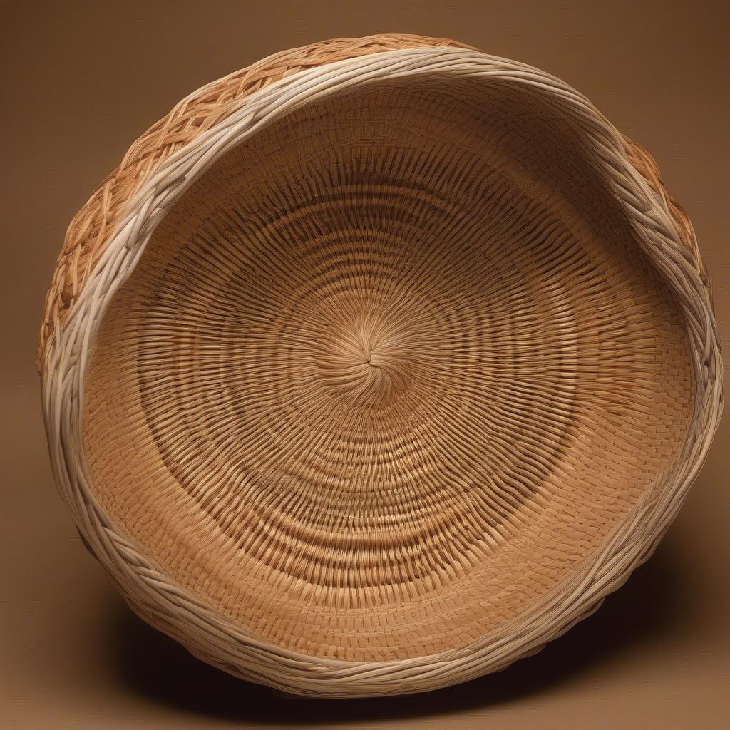 A close-up view of a Dotsul Ali basket, showcasing the intricate details and precise weaving technique. The image highlights the natural colors of the materials and the complexity of the geometric patterns.