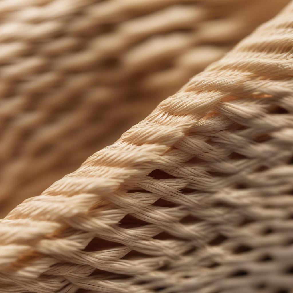 Close-up detail of the intricate straw weave of a Le Panier Soleil tote bag, showcasing the craftsmanship.