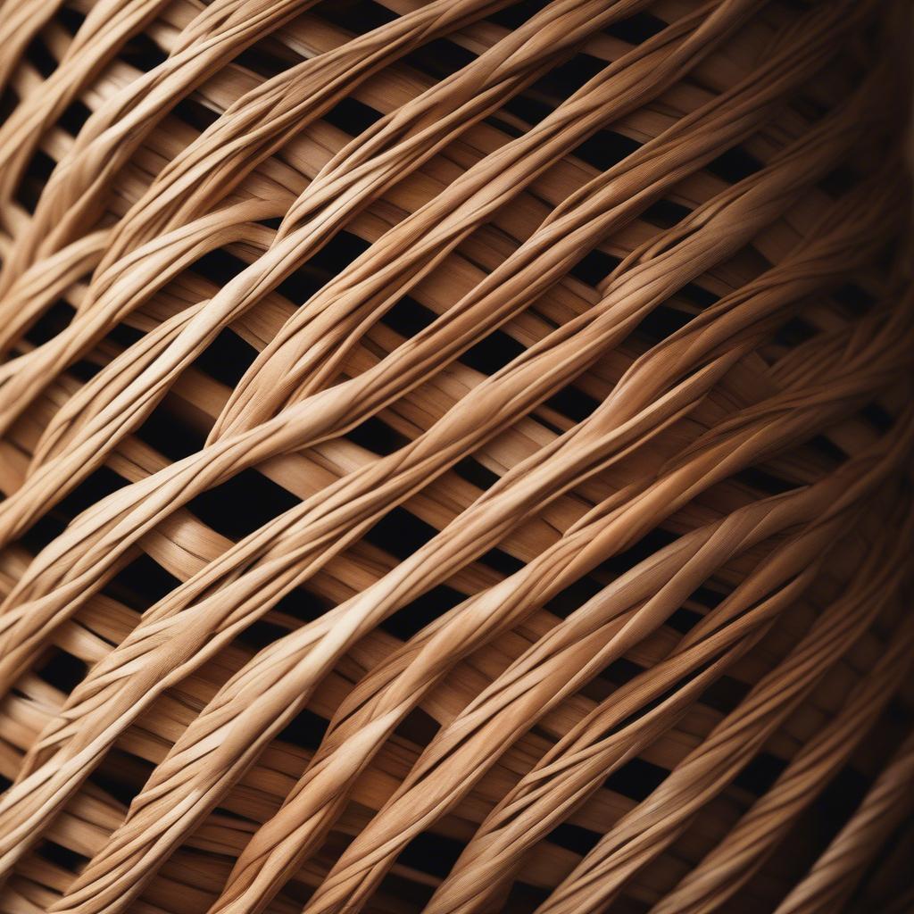 Close-up photo of a wicker basket, highlighting the intricate weave and natural texture.