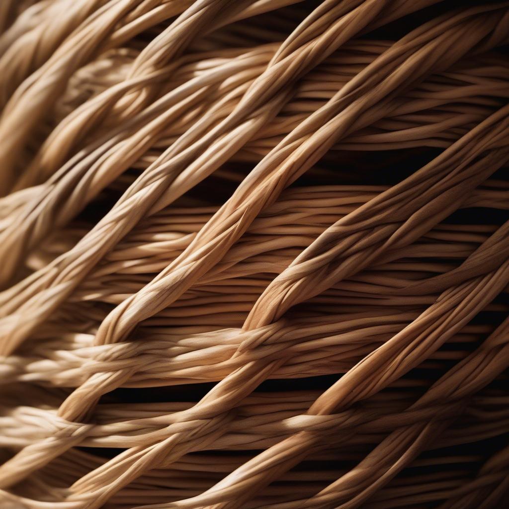 Close-up view of a wicker basket showcasing its intricate texture.