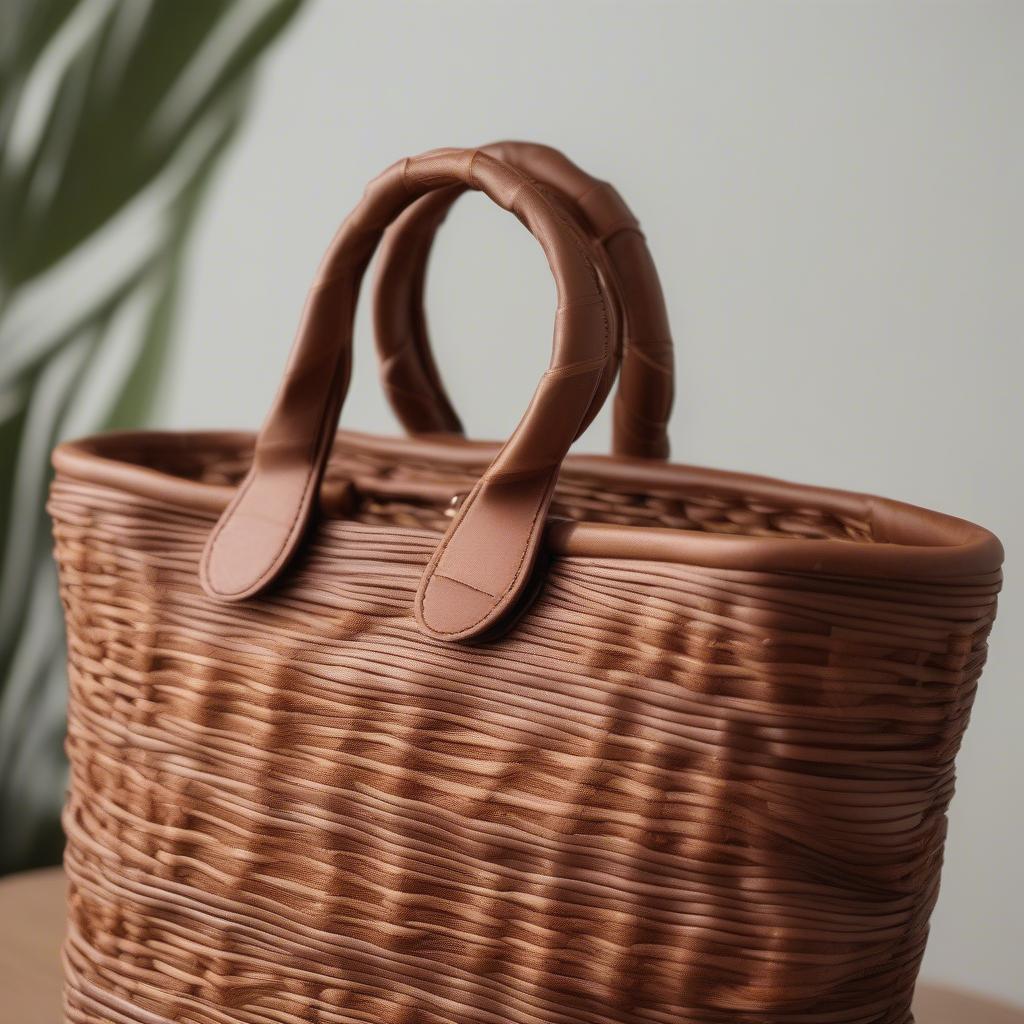 Co Lab Large Brown Purse with Intricate Basket Weaving Detail on Front