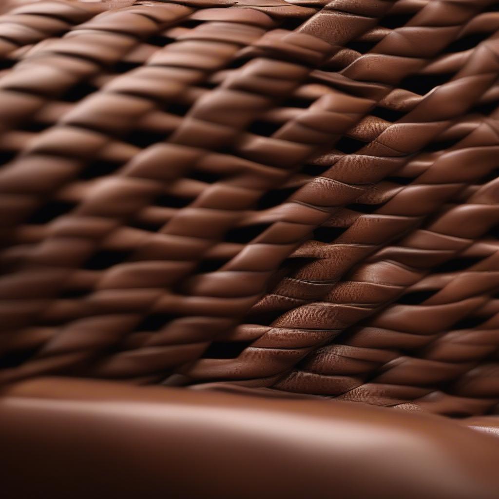 Close up of a Coach woven leather bag showcasing the intricate weaving details and high-quality leather.