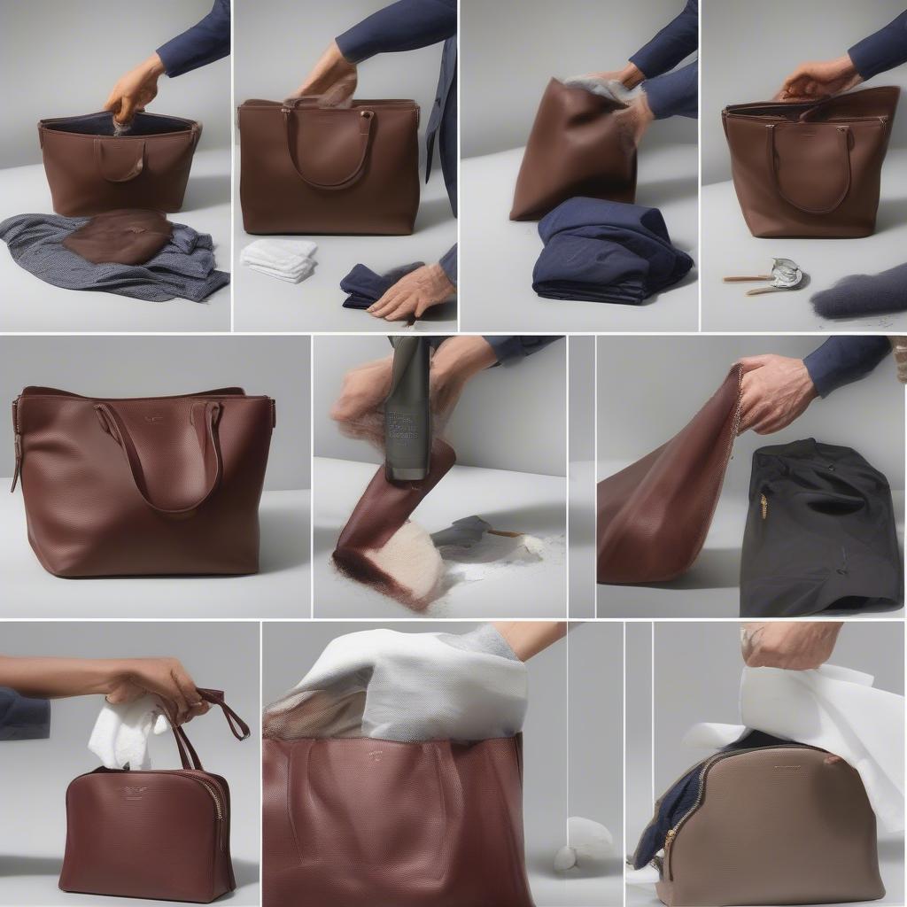 Visual guide on how to care for and maintain the Cole Haan Benson Woven Crossbody Bag.