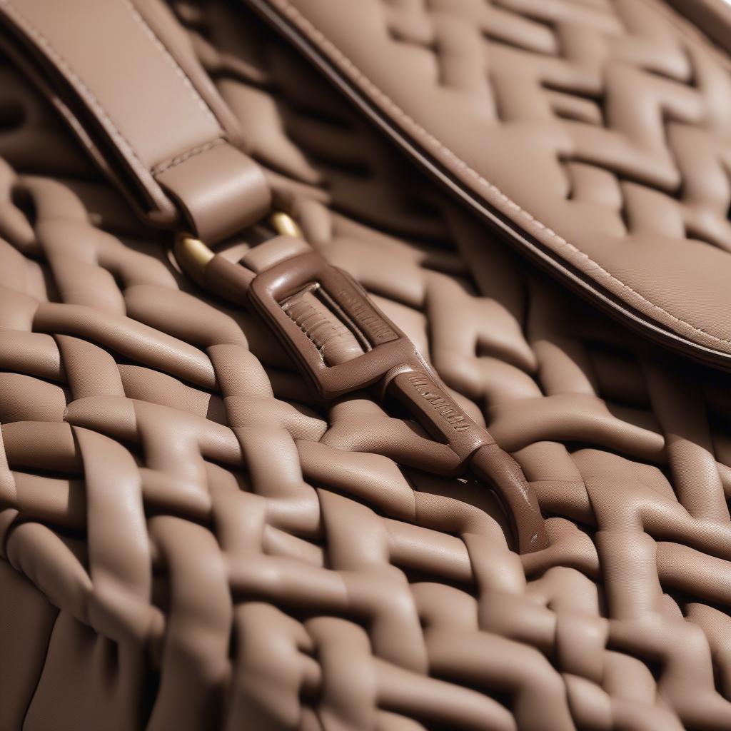 Close-up view of the Cole Haan Benson Woven Crossbody Bag showcasing the intricate weave and high-quality materials.