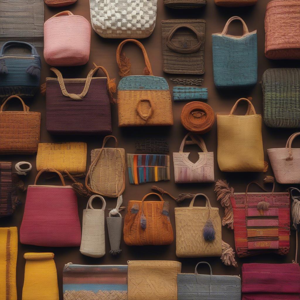 A collection of handwoven bags from the Philippines showcasing different styles.