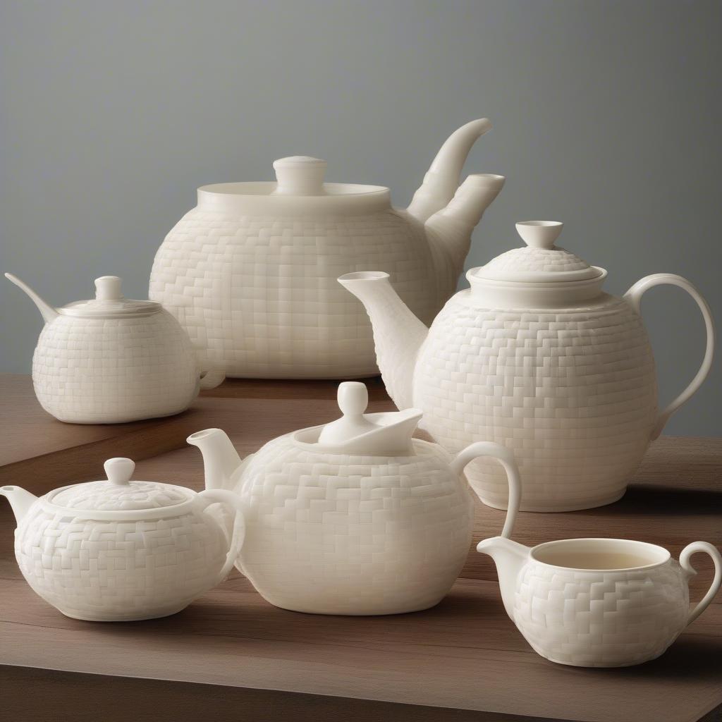 Collection of Belleek Basket Weave Teapots