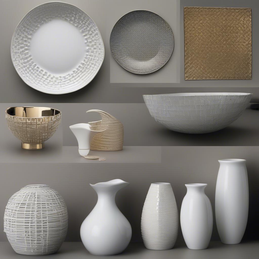 Collection of Porcelain with Metal Basket Weave Overlay