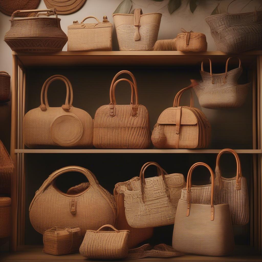 Collection of Vintage Wicker Rattan Handbags