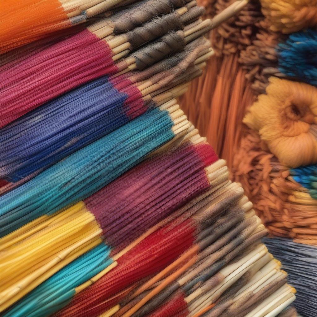 Variety of colored round reeds for basket weaving