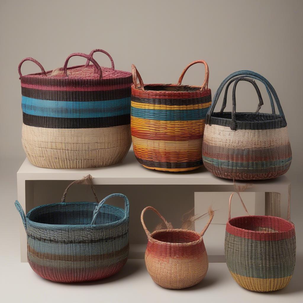 Colorful Flat Reed Baskets