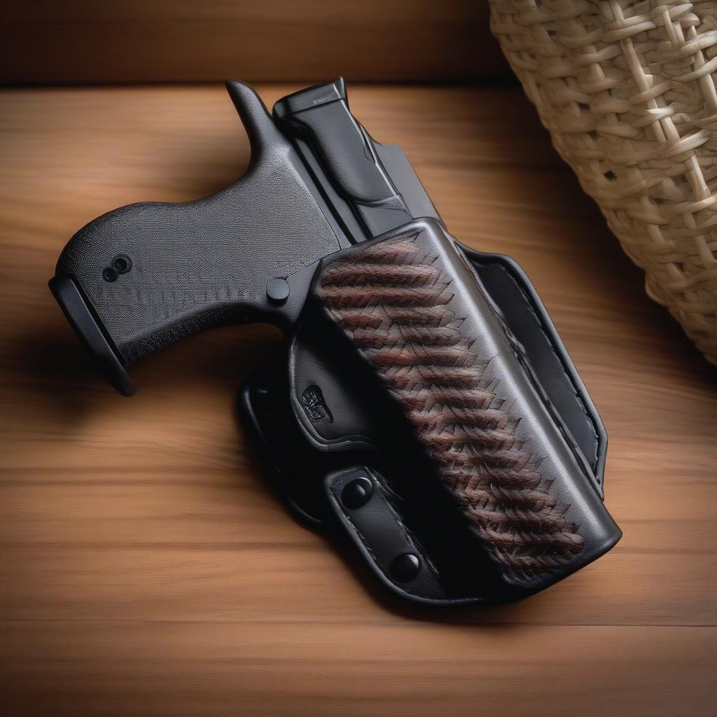 Side-by-side comparison of a Safariland STX basket weave holster and a traditional basket weave item, highlighting the difference in material and texture.