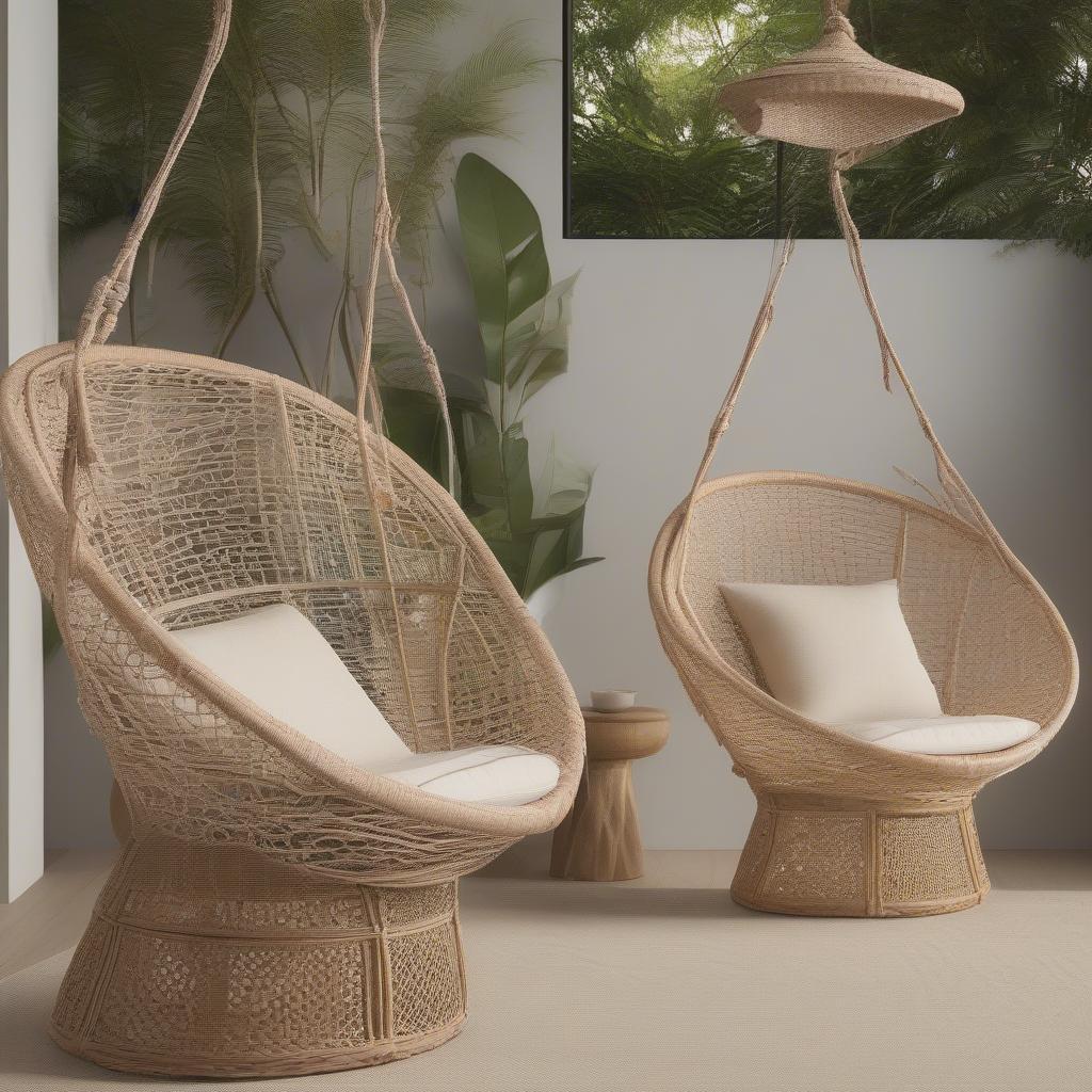 Side-by-side comparison of wicker and rattan hammock weave chairs, highlighting their differences in material, construction, and style.