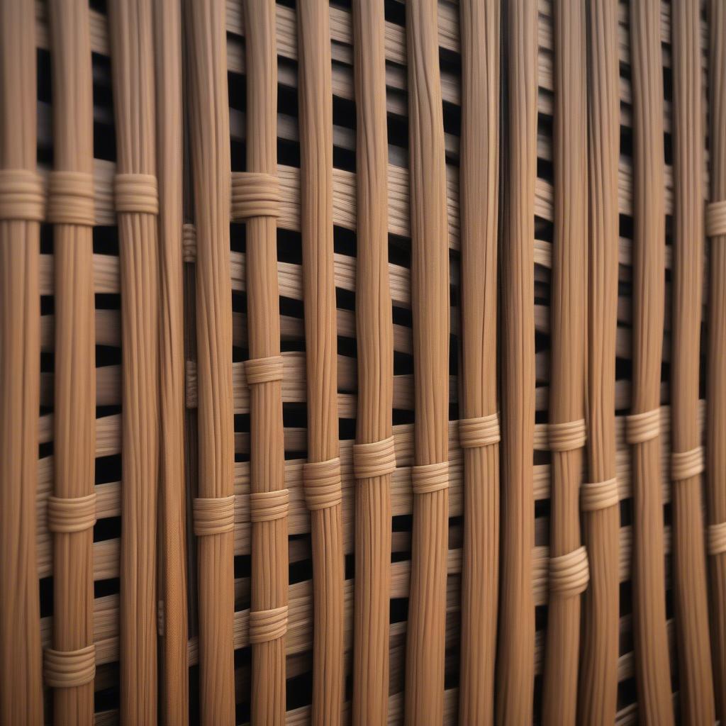 Close-up view of a composite basket weave fence panel showing the intricate texture and weave pattern