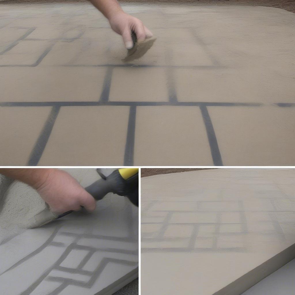 Applying a basket weave concrete stencil