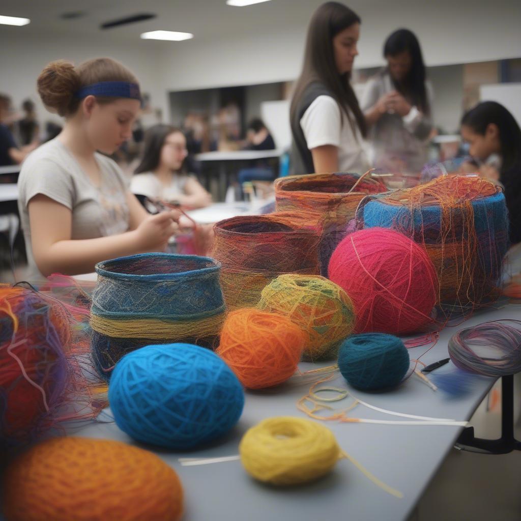 Students exploring contemporary basket weaving techniques in a Santa Fe workshop