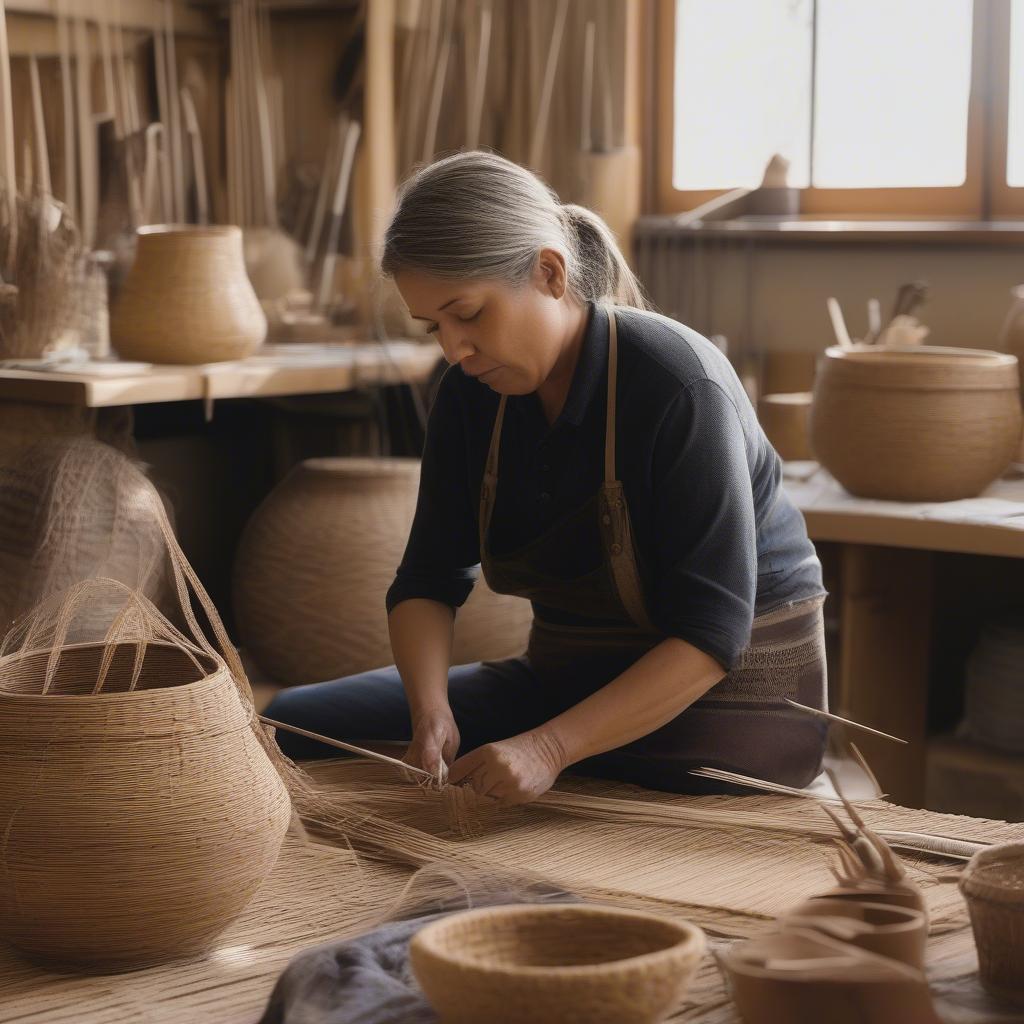 Contemporary California Basket Weaver in Their Studio