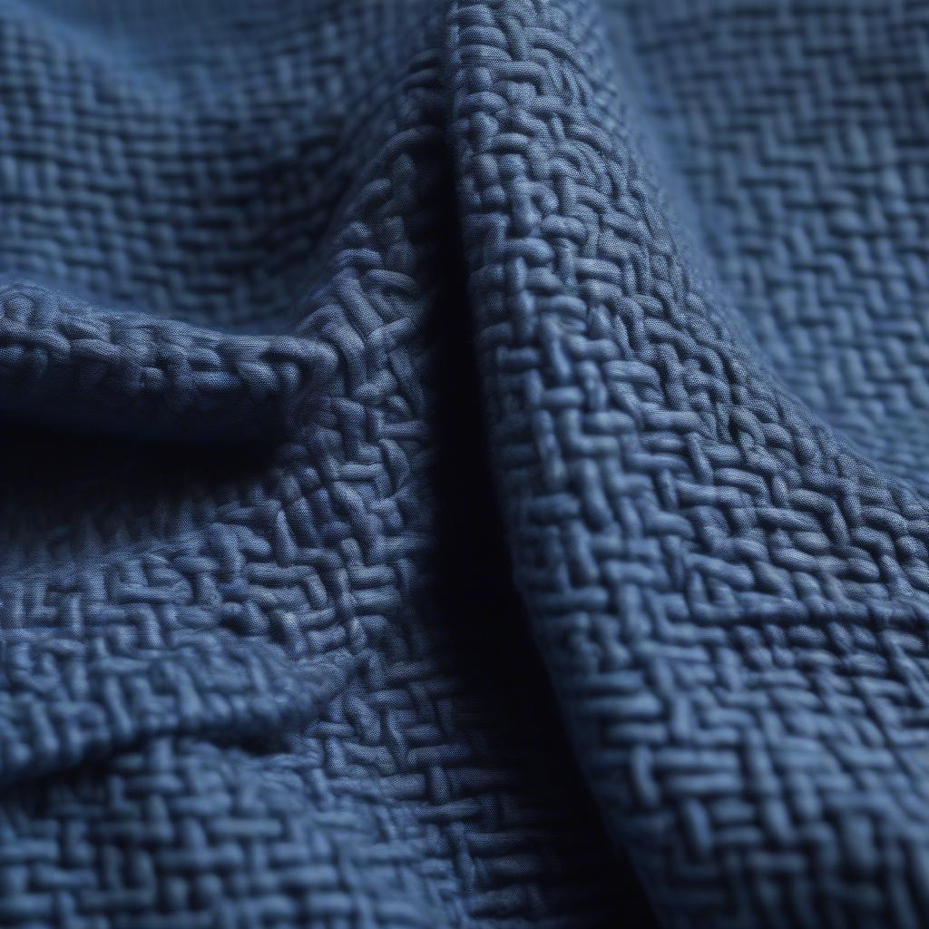 Close-up of a cotton basket weave throw in nautical blue, showcasing the intricate texture and rich color.