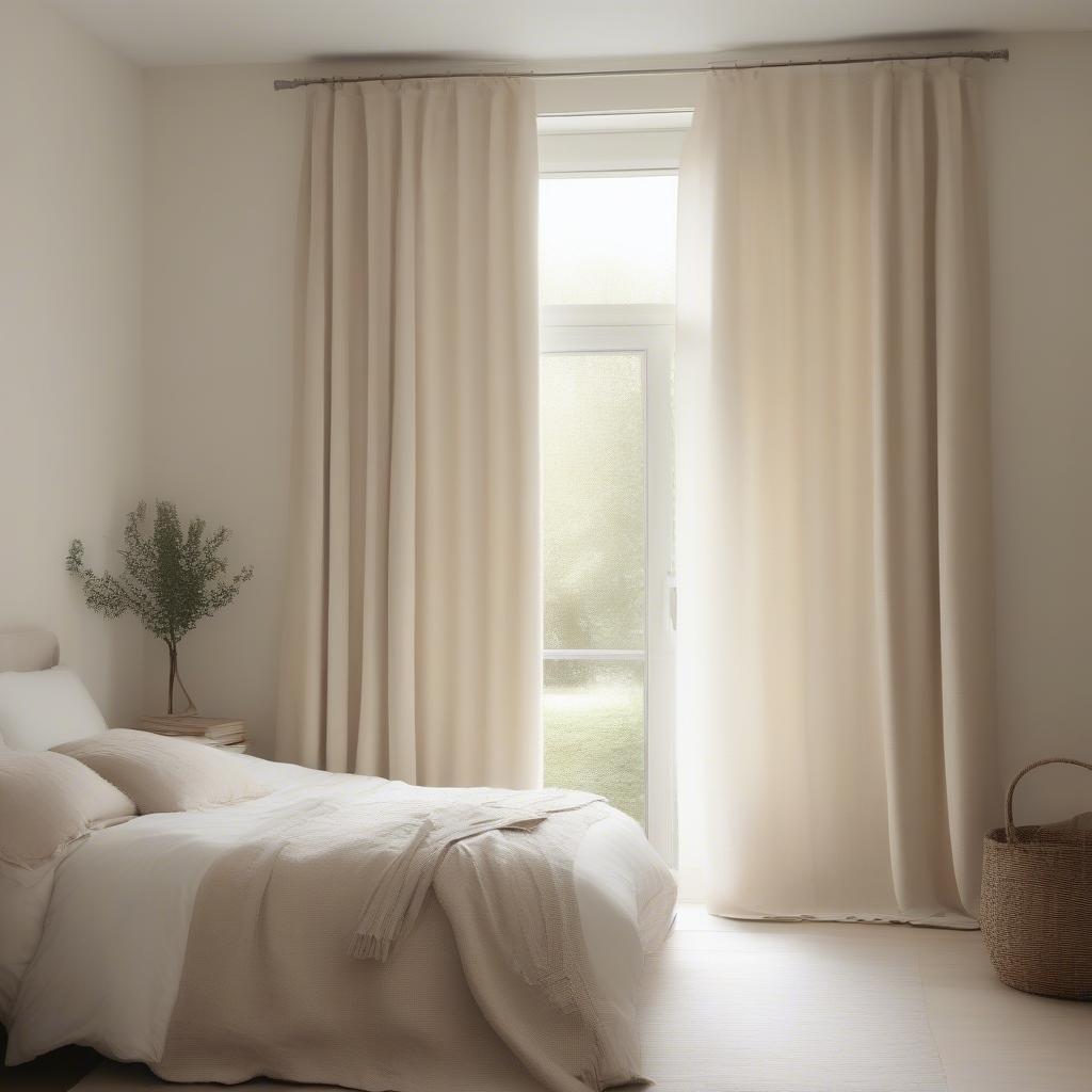 Cream Basket Weave Curtains in a Bedroom