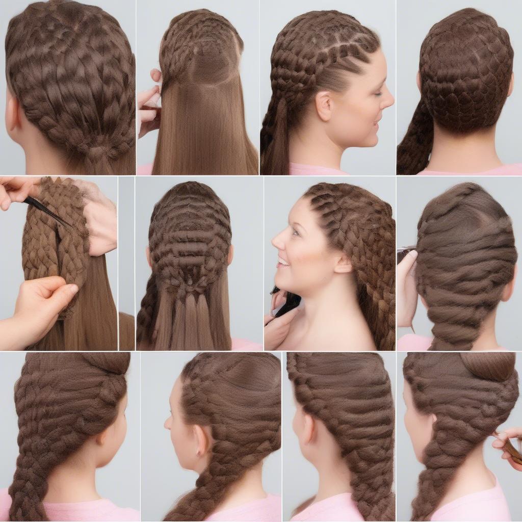 Step-by-step process of creating basket weave braids