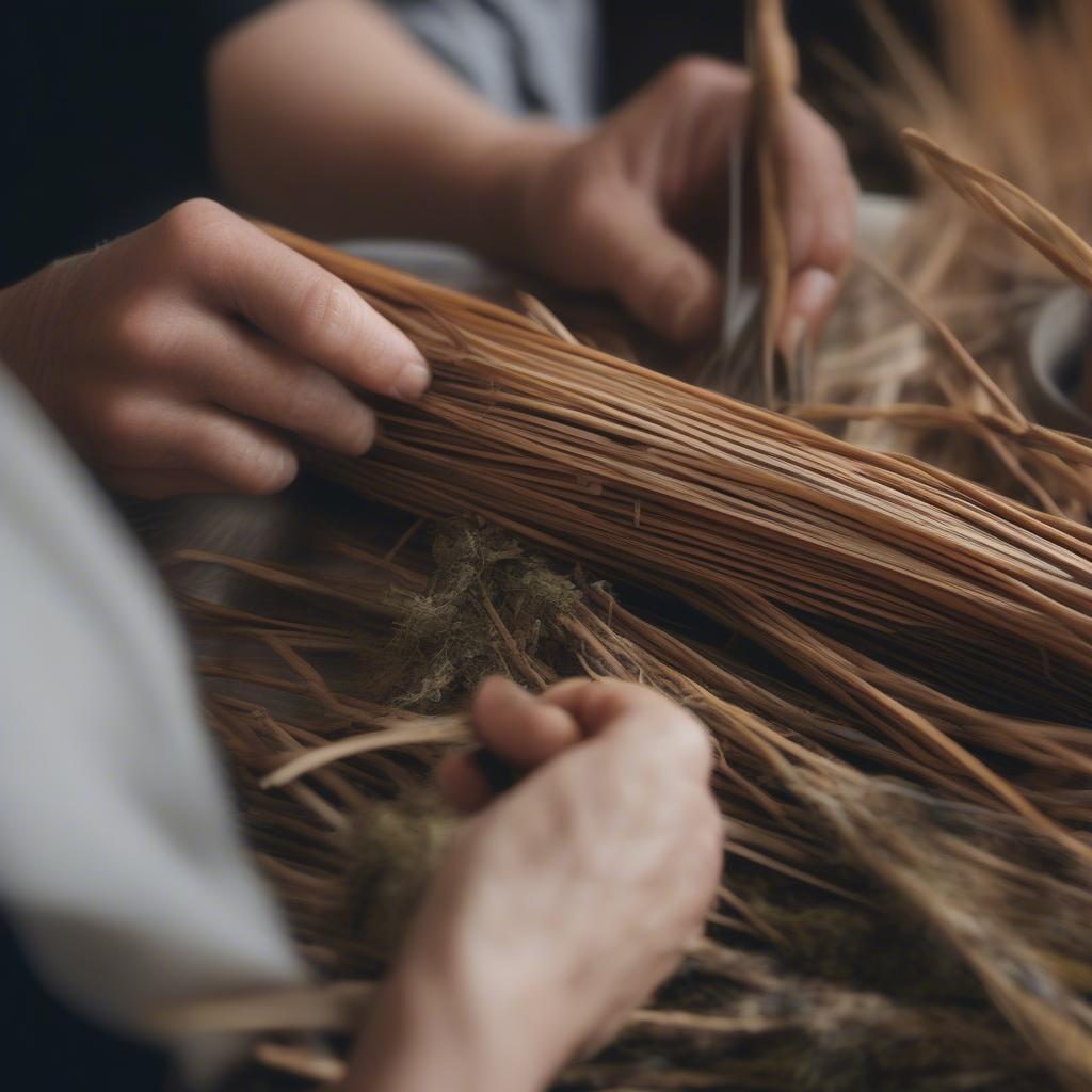 Preparing natural materials for Cretan basket weaving