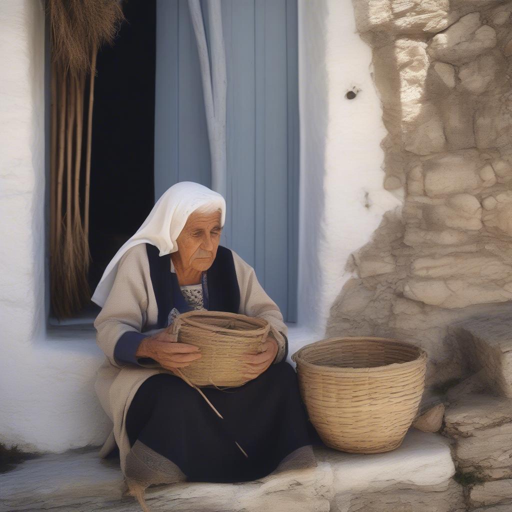 Cretan artisan demonstrating traditional basket weaving techniques