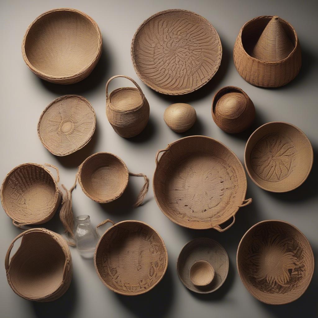 A display of various types of Cretan baskets