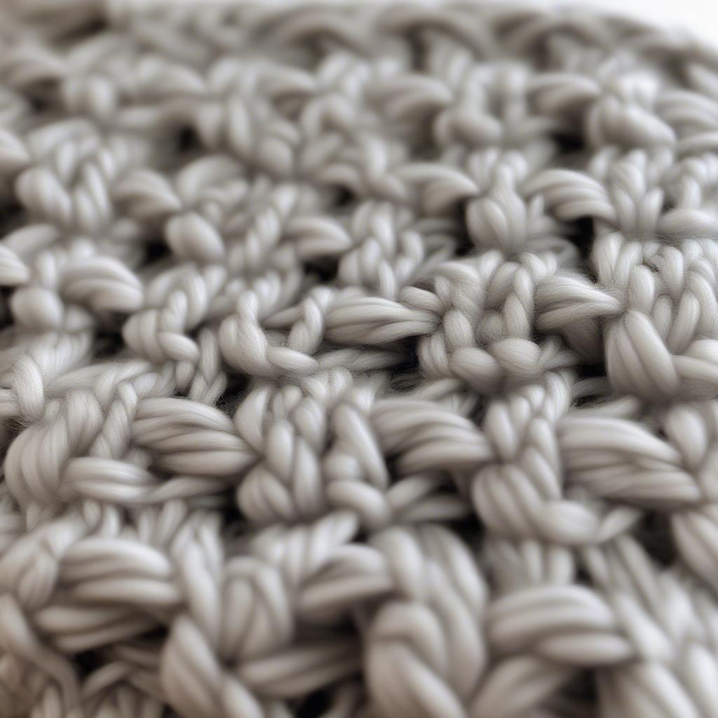 Close-up of a finished crochet basket weave beanie, showcasing the intricate texture and stitch definition.