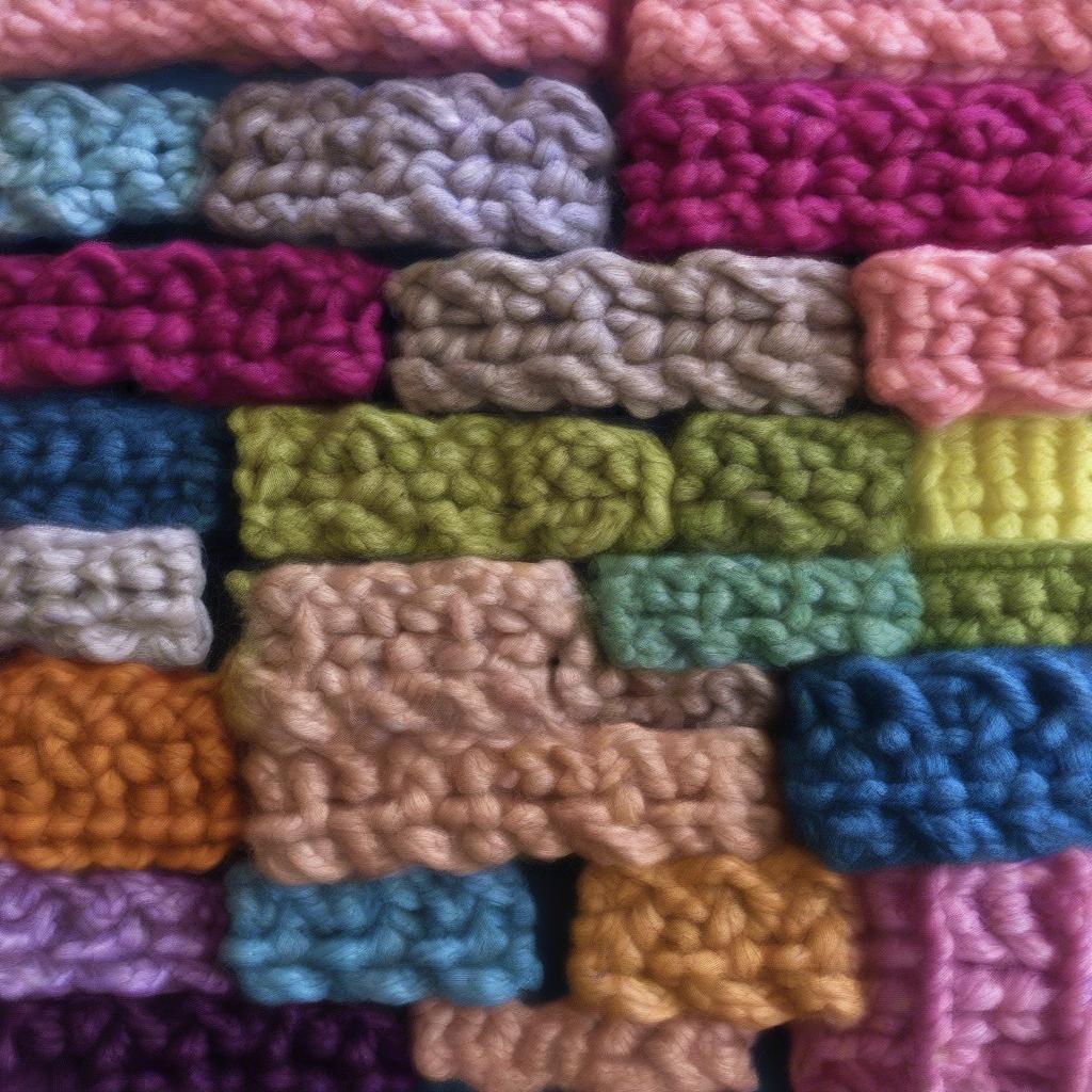 Examples of crochet basket weave using different yarn weights, showcasing the impact of yarn choice on the final texture.