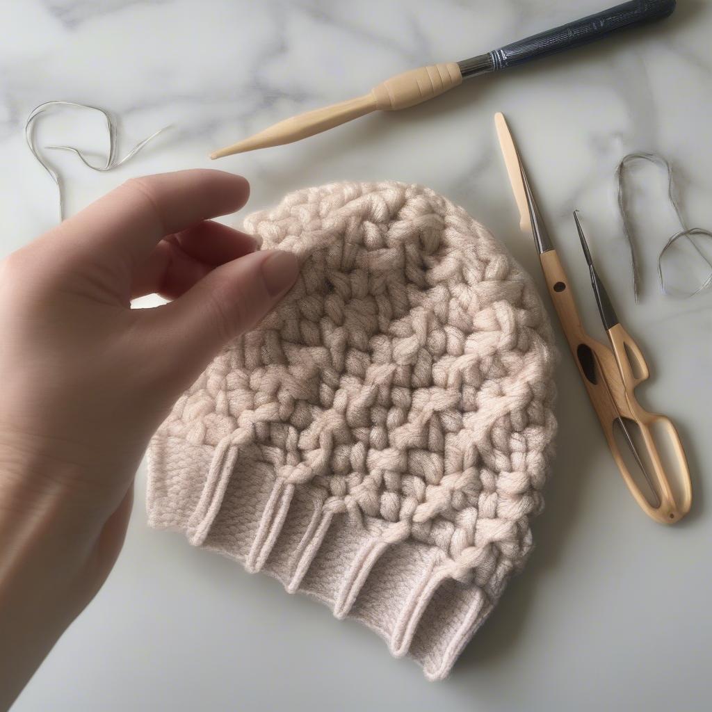 Crochet Basket Weave Messy Bun Hat In Progress