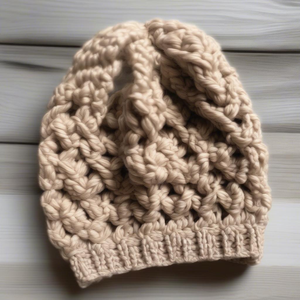 Crochet Basket Weave Messy Bun Hat Pattern Example