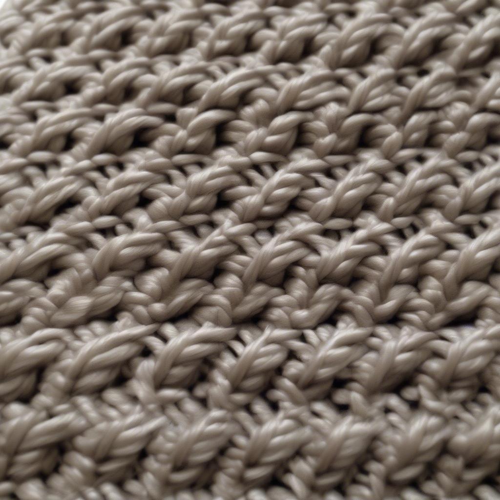 Close-up of a beige crochet basket weave purse, showcasing the intricate texture and sturdy construction.