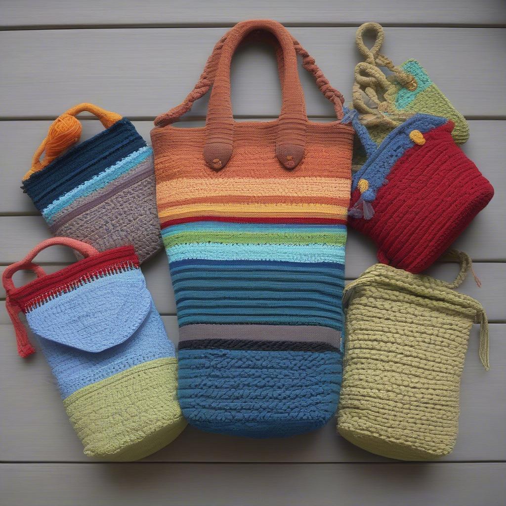 Examples of different crochet woven bag patterns