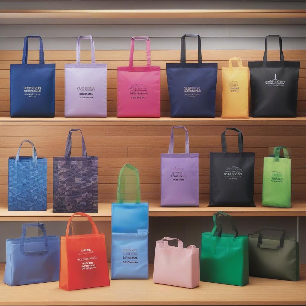 Custom printed non-woven bags in various sizes and colors