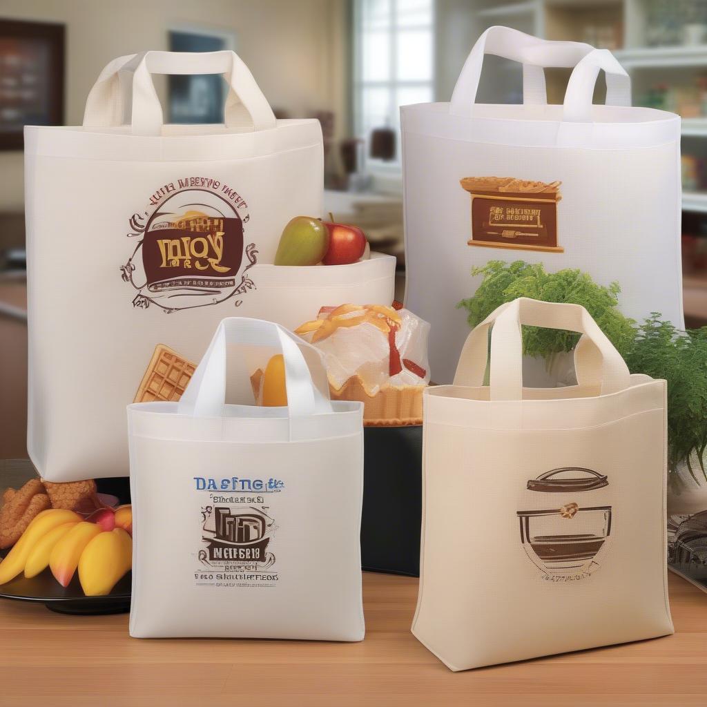 Custom printed waffle weave non woven poly tote bags with various logos