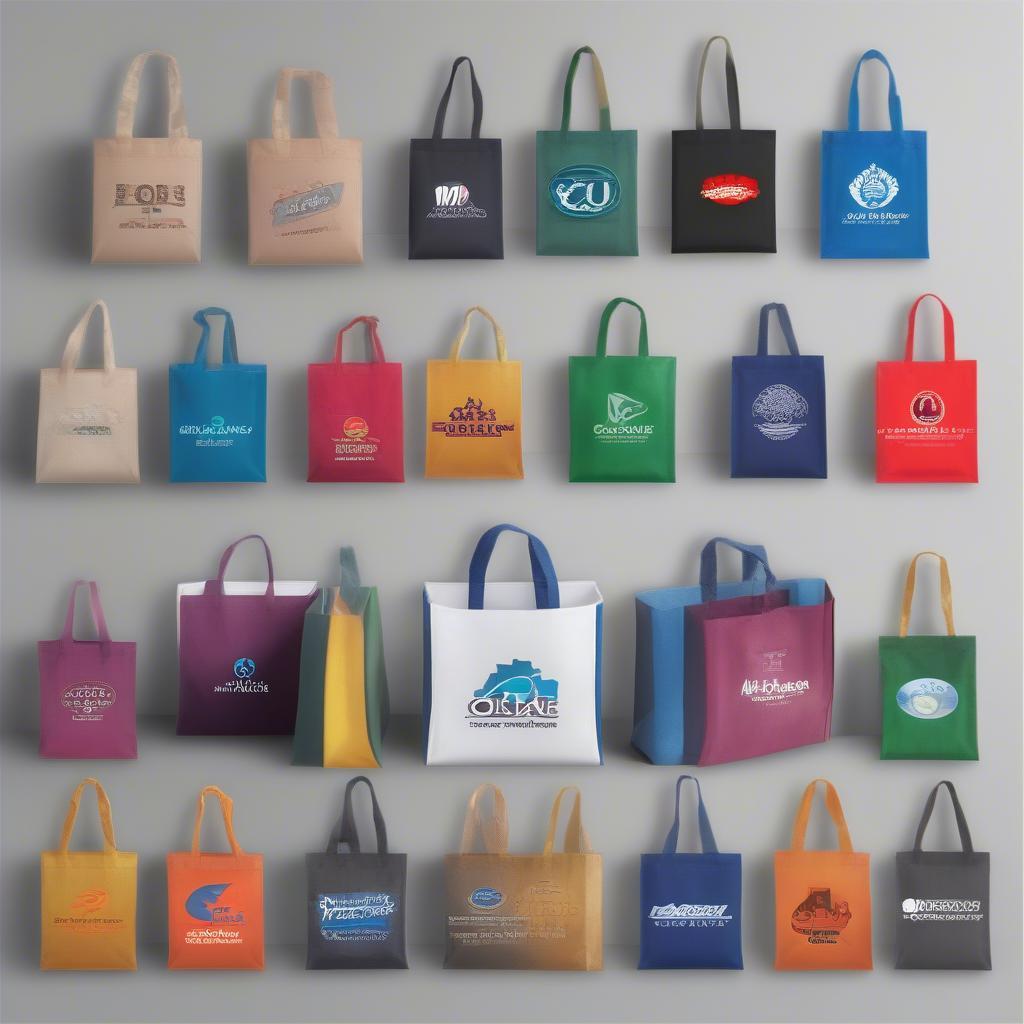 Customized non-woven bags displaying different company logos and designs in Odisha