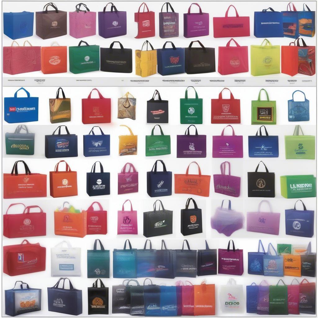 Customized non-woven bags displaying a company logo and branding elements.