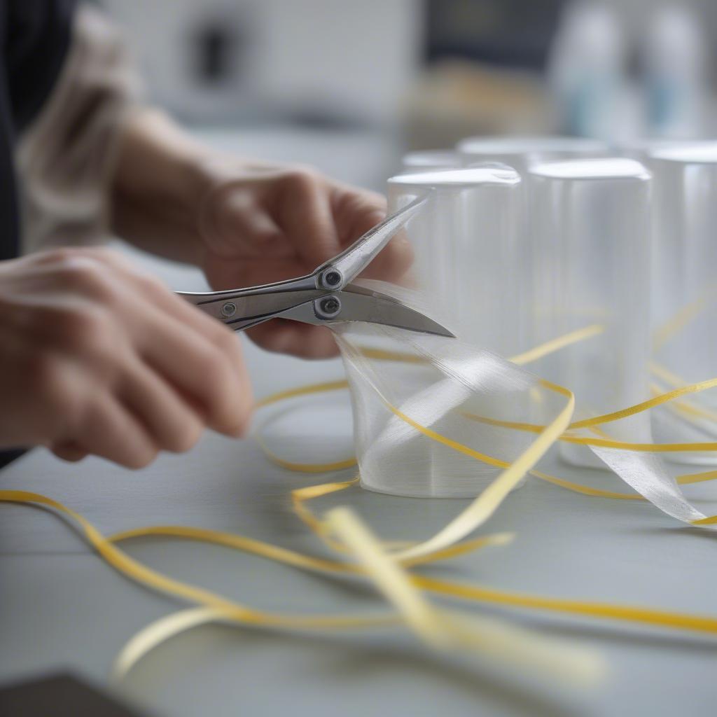 Cutting plastic bottles into strips for weaving