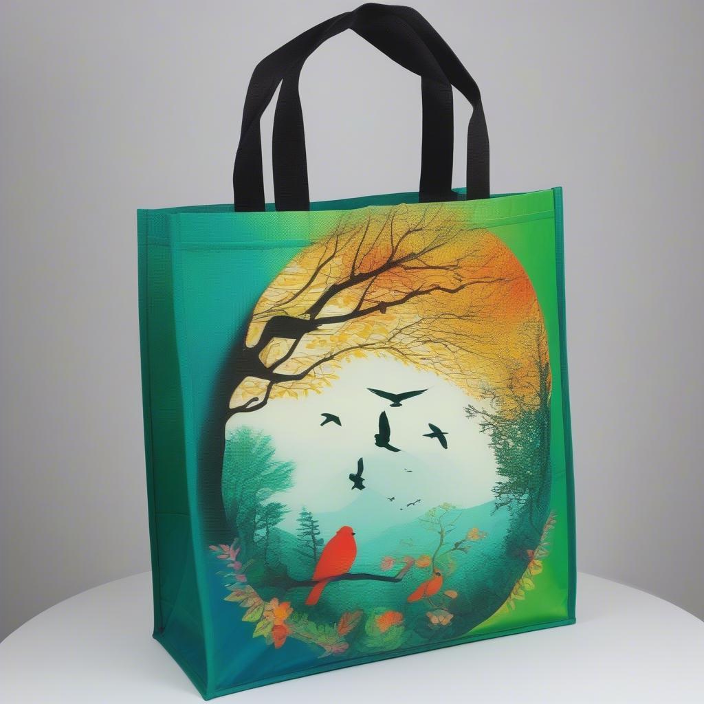 Example of a d-cut non-woven bag with a vibrant print design