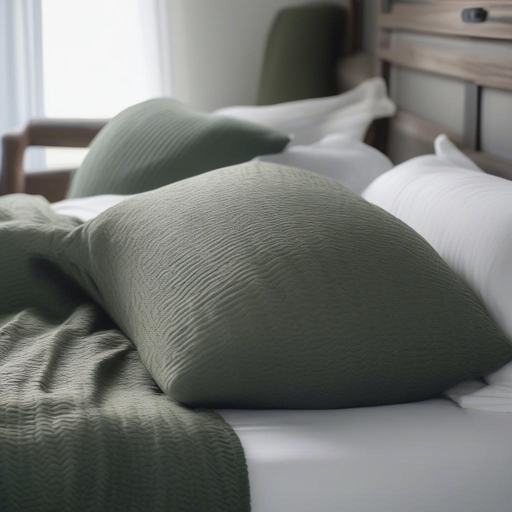 Dark Green Basket Weave Pillow Shams in a Modern Farmhouse Bedroom