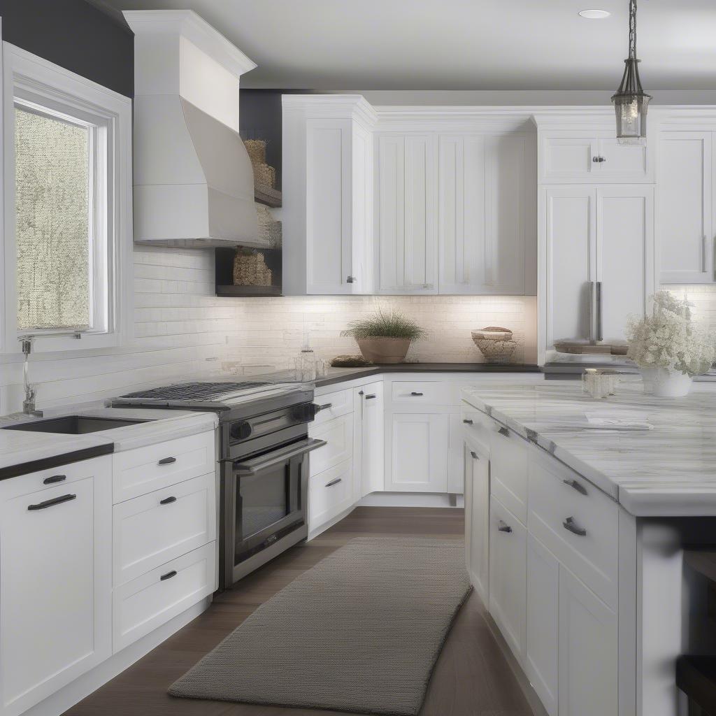 Dark Silver Basket Weave Knobs on White Cabinets