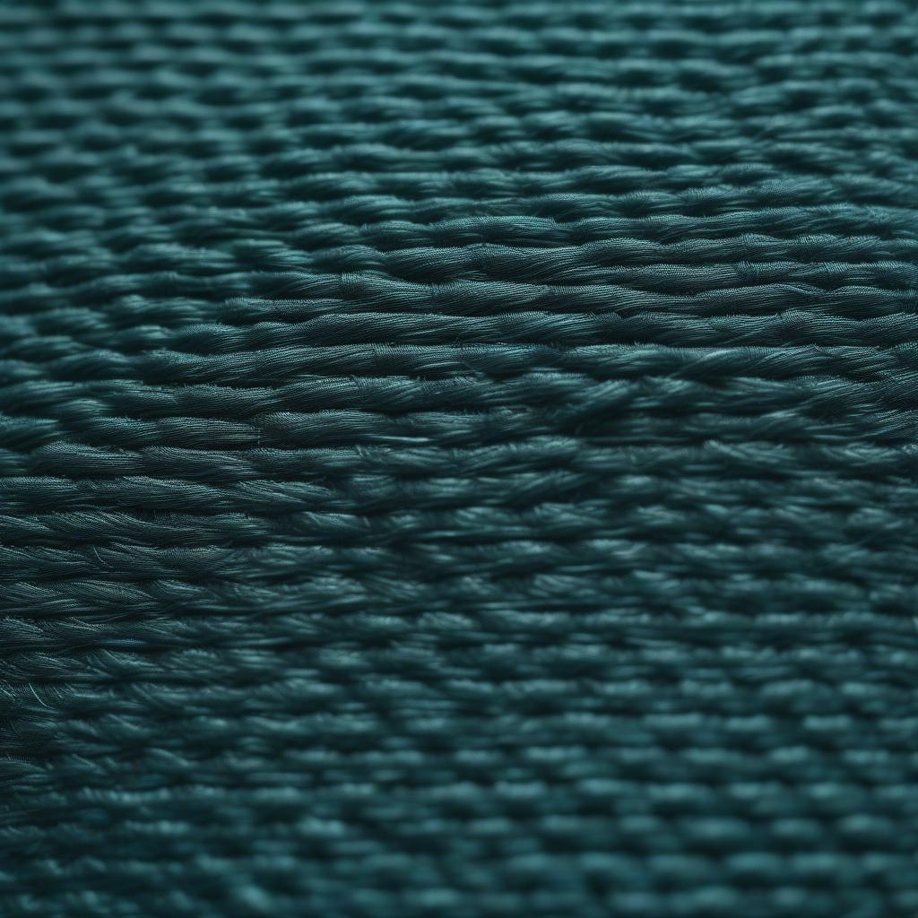 Closeup of a dark teal basket weave suit fabric showing intricate details of the weave